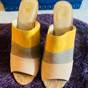 Shoes slip on with cork screw heel 4” heel.